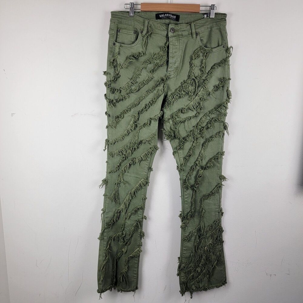 Valabasas Men’s Olive Denim Stacked Flare Jeans Pants Size 36 Button Fly